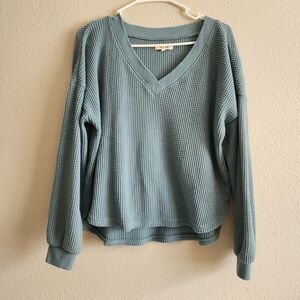 Madewell Waffle Knit V-Neck Long-Sleeve Sweater Relaxed Fit M dark Sage Color